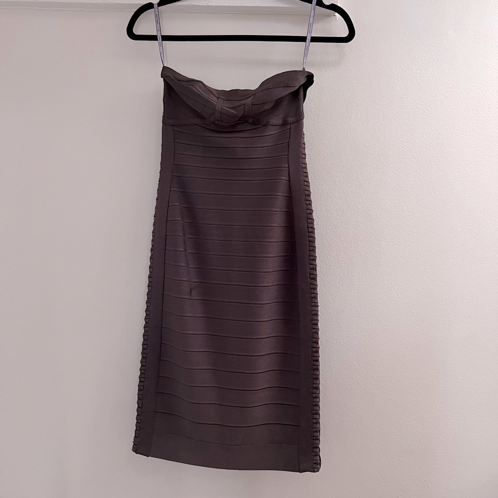 Herve Leger strapless dress body con mini charcoal shadow